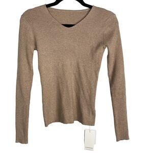 New Commense XSmall Light Khaki Brown Clouds Ribbed V Neck Sweater Pullover Knit